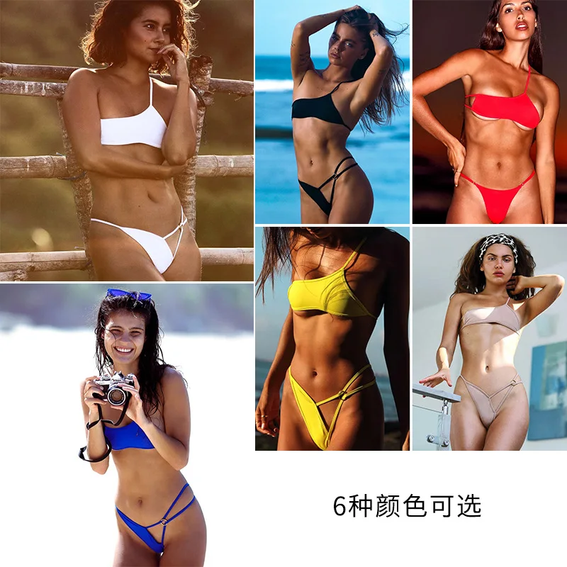 

One shoulder Thong Bikinis 2021 Mujer Bathers High Cut Black Swimwear Women Biquini Bandeau Push Up Swimsuit Female Bathing Suit