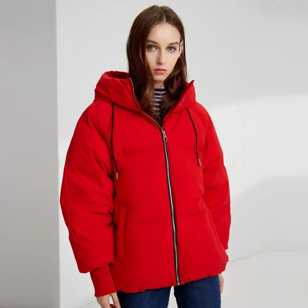 

BOSIDENG women's down jacket new fashion hooded winter short loose warm coat fashion rib cuff B90141508DS