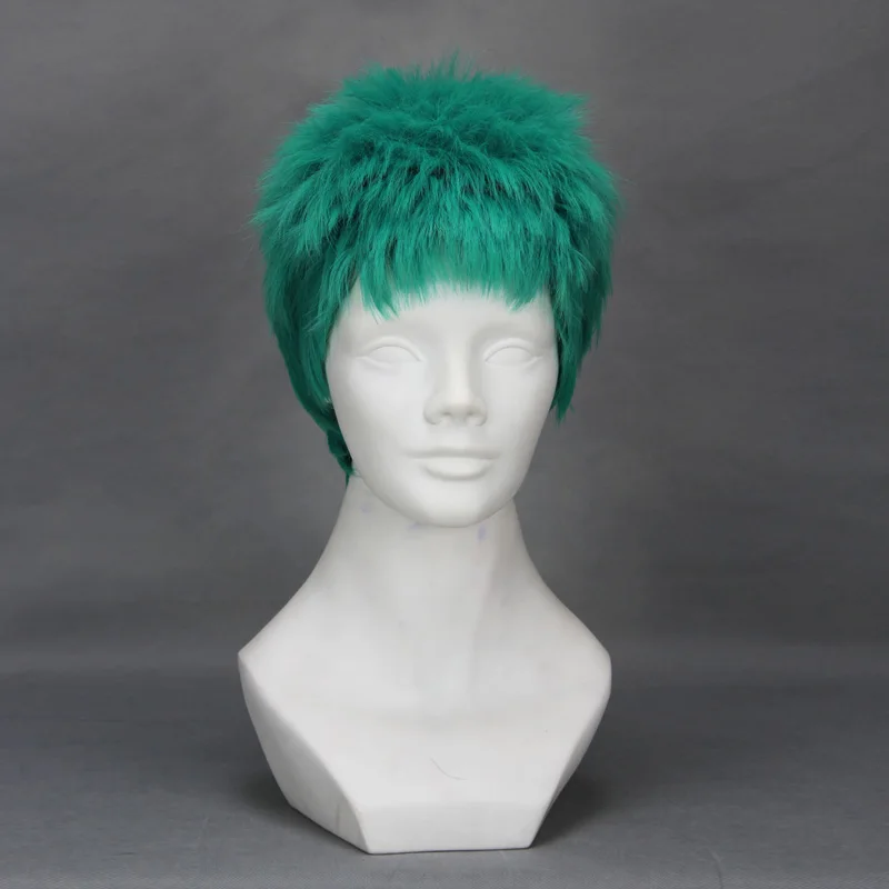 

Roronoa Zoro Anime Cosplay Wigs Short Green Fluffy Synthetic Hair Heat Resistance Halloween Party Carnival + Wig Cap