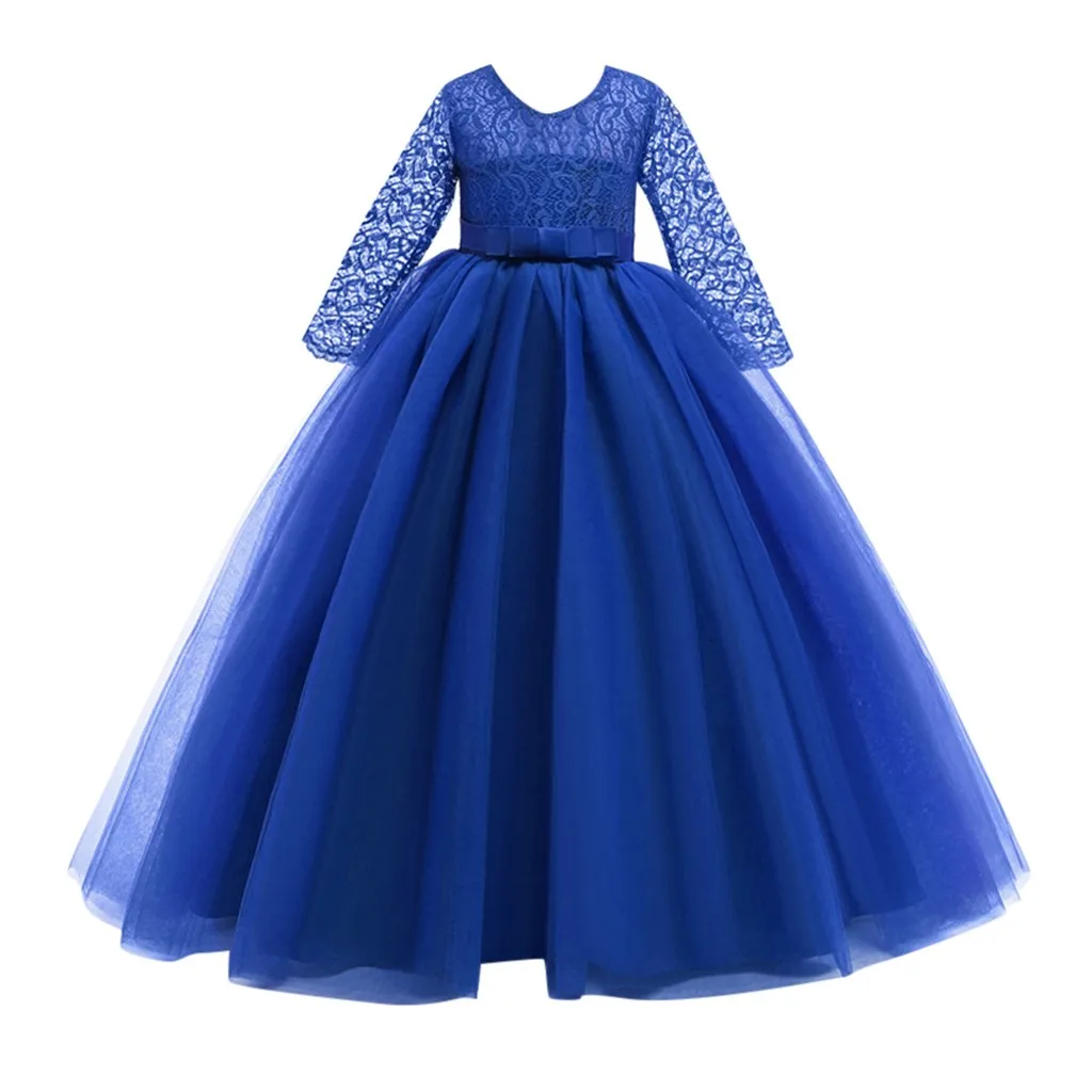Dark Blue LONSANT/Детское платье с бантом, длинные кружевные Элегантные подростковые платья для выпускного вечера, вечерние платья принцессы для девочек на день рождения, N30 - Цвет: Dark Blue