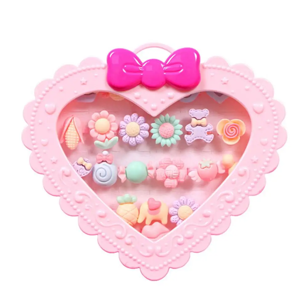 

20pcs/set Girl Resin Jewelry Rings With Love Pink Gift Box Safe Pretend Play Beautiful Jewelry Christmas Gift Toys For Children