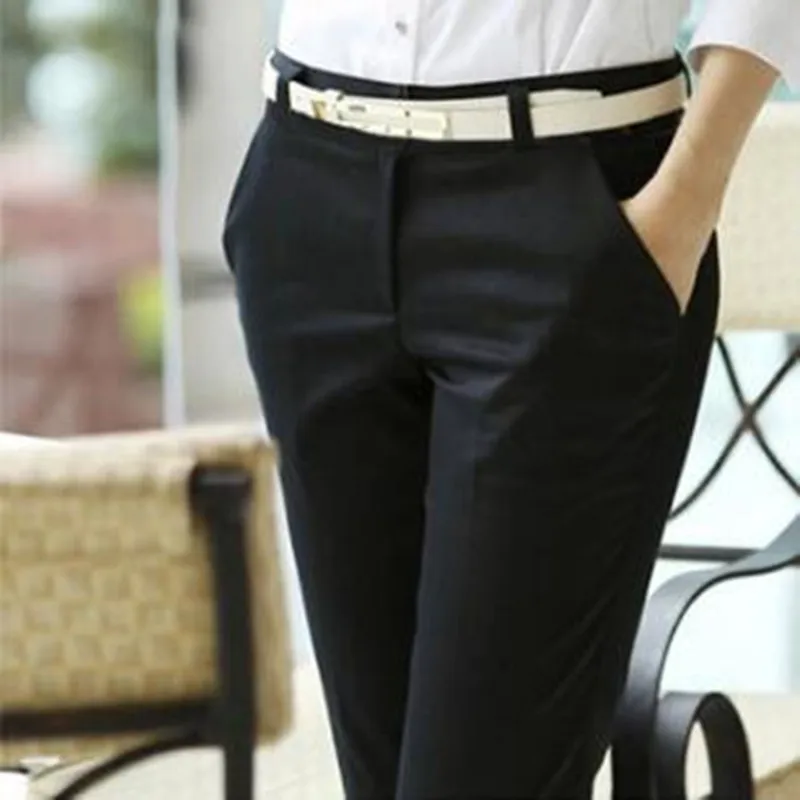 

2021 Women Spring Summer Casual Pants Plus Size Ladies Mid Waist Work Formal Suit Pants Black Straight Office Slim Pants S-6XL
