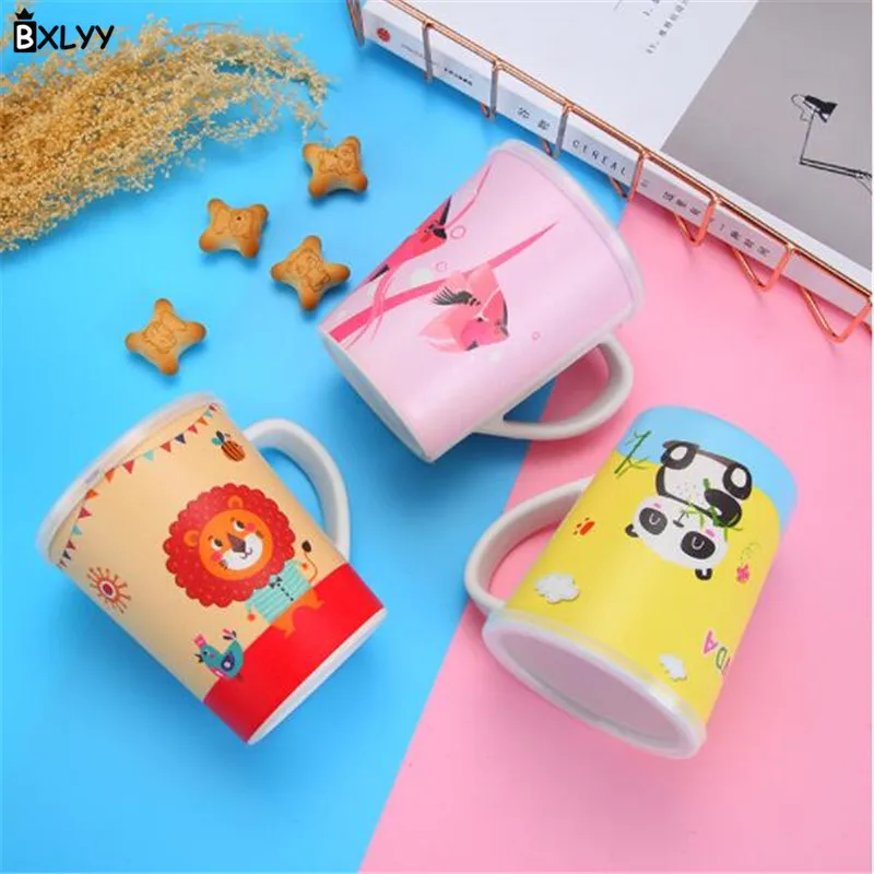 

BXLYY Cartoon Bamboo Fiber Children's Flat Bottom Cup Drop Water Bottle Portable Drinking Utensils Kitchen Accessories Gifts.8z