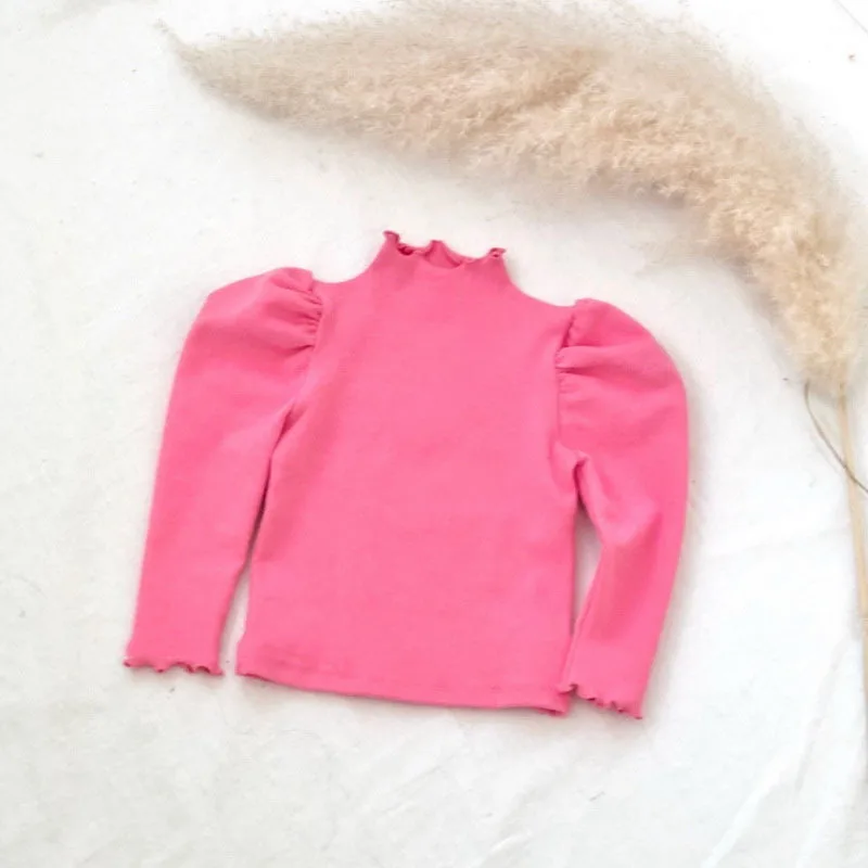 

2021 Baby Spring Half High Neck Knitted Shirt Girls Bottoming Top