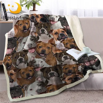 BlessLiving Staffordshire Terrier Throw Blanket 3D Bulldog Sherpa Fleece Blanket Dog Collection Animal Plush Sheet Thin Quilt 1