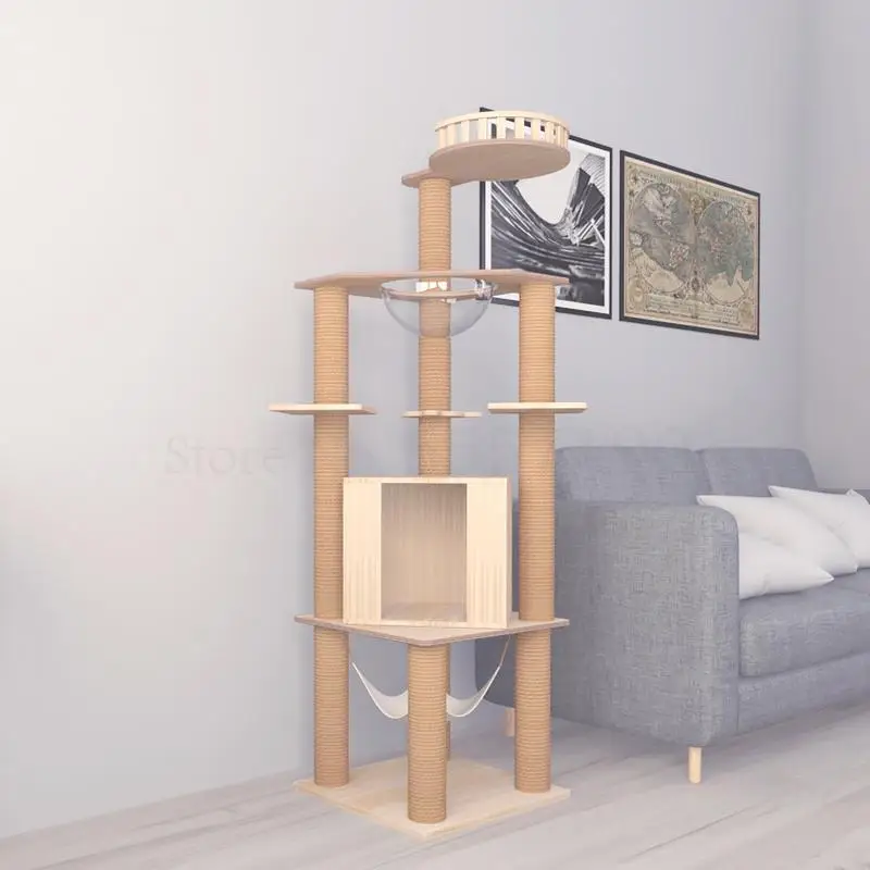  Cat frame cat climbing solid wood large tower shelf tree house one villa jumping platform toy | Дом и сад