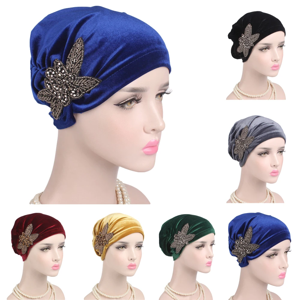 2019 модная женская элегантная мягкая бархатная мусульманская Шапка тюрбан с