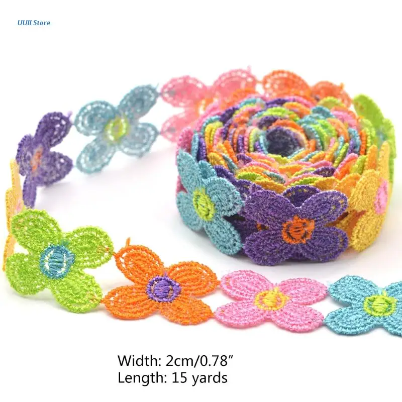

15 Yards 2cm Wide Colorful Butterfly Lace Trim DIY Embroidered Patchwork Ribbon Applique Sewing Crafts Decoration Supply
