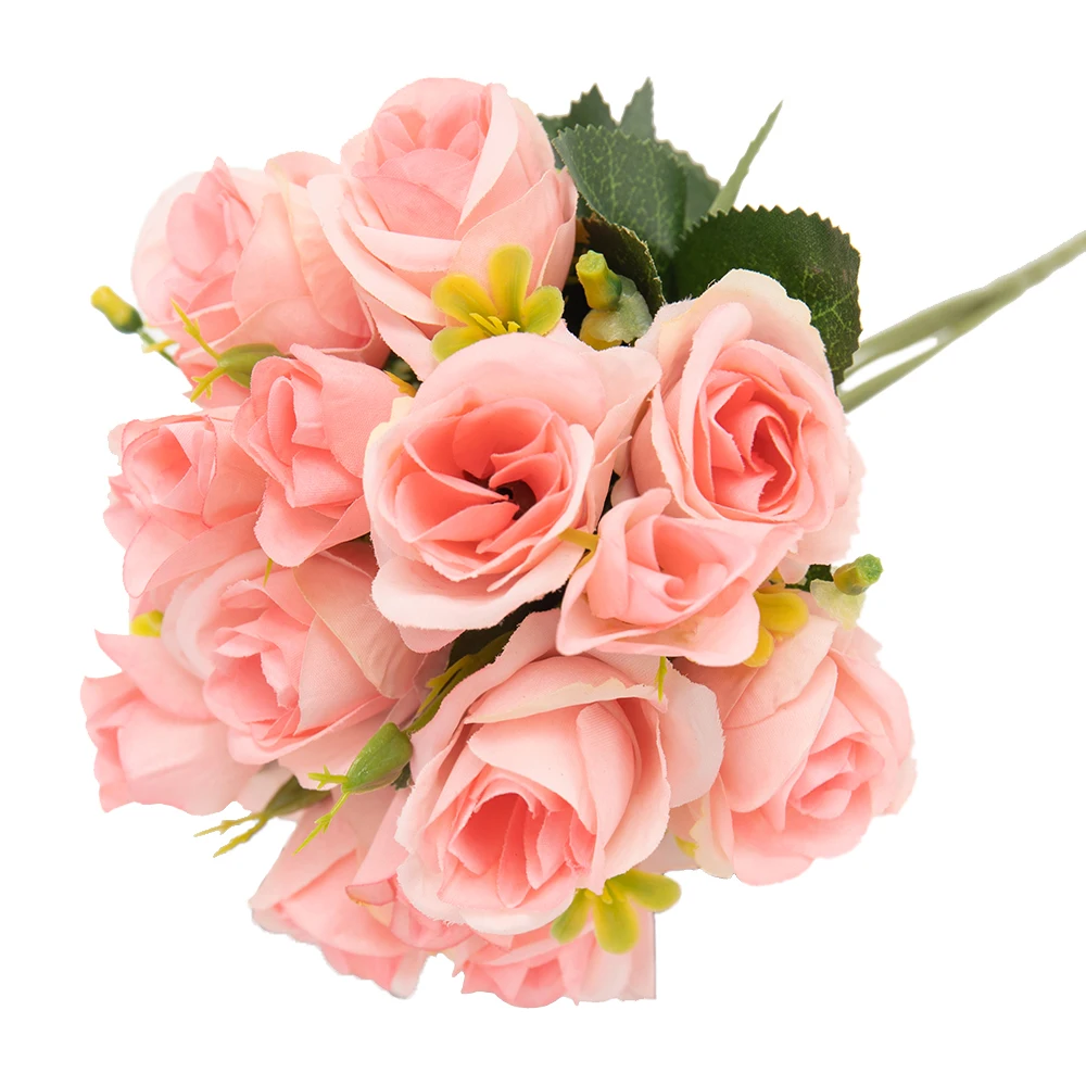 Pink 15 головок Маленькие розы, искусственные цветы букет шелковые искусственные цветы украшения отель балкон Свадебный домашний стол композиция - Цвет: Pink