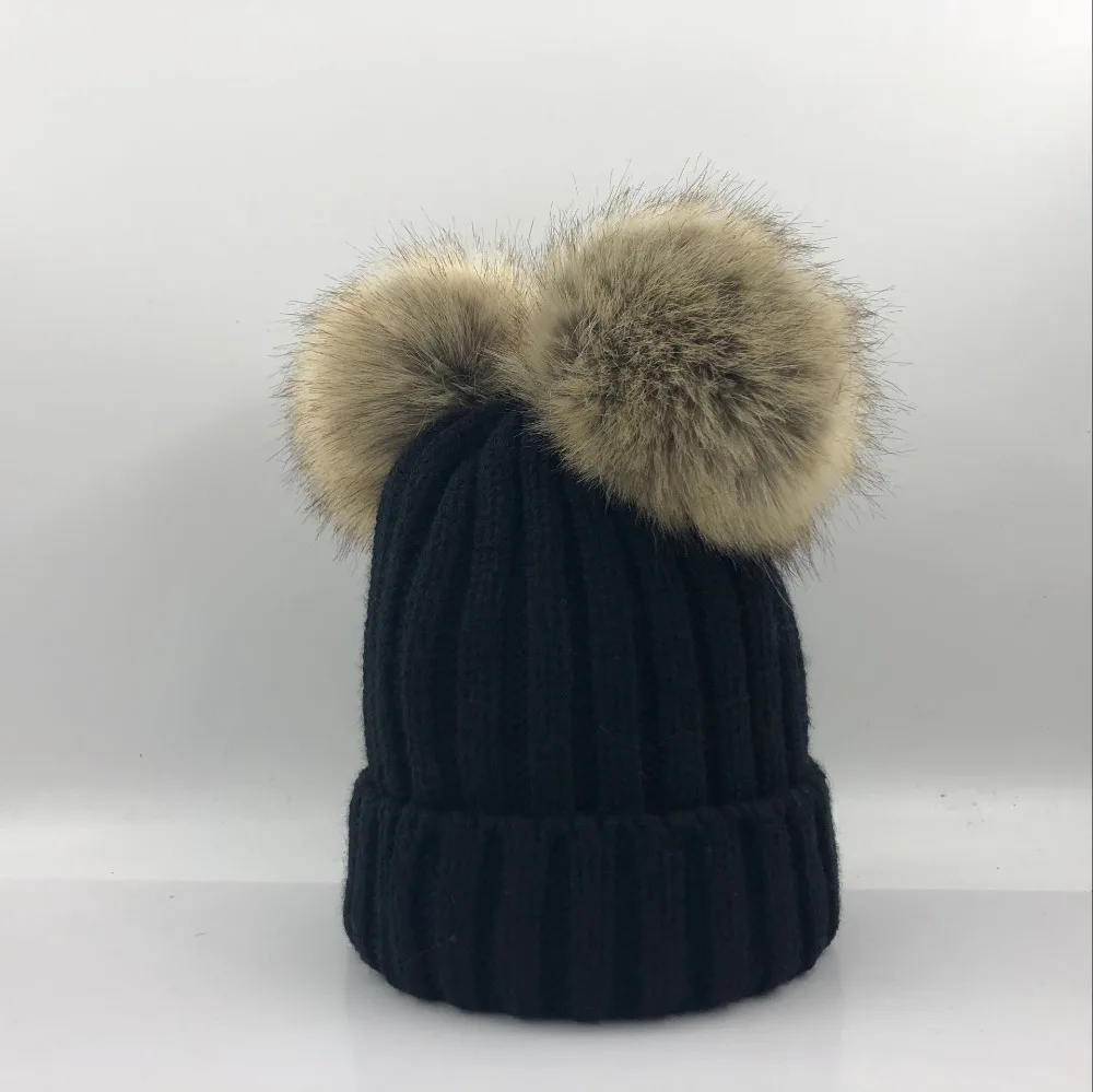 Зимняя теплая шапка Gorros Para Bebe для маленьких мальчиков и девочек, большой размер 15 см, помпон из искусственного меха, детские вязаные шапочки