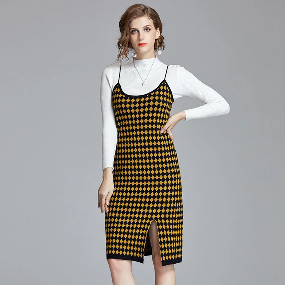 

Autumn winter knitted women's suit two piece skirt women clothes Knit suit new lazy wind loose sweater dress