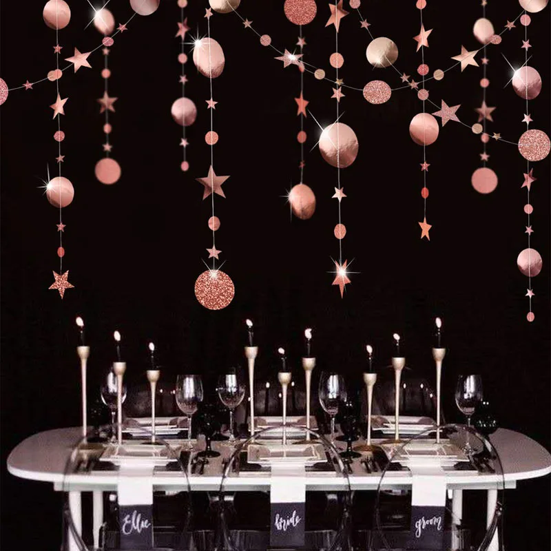

4M Gold Silver Star Round Shape Paper Garland Wedding Decoration Baby Shower Birthday Party Decorations Bedroom Christmas Decor
