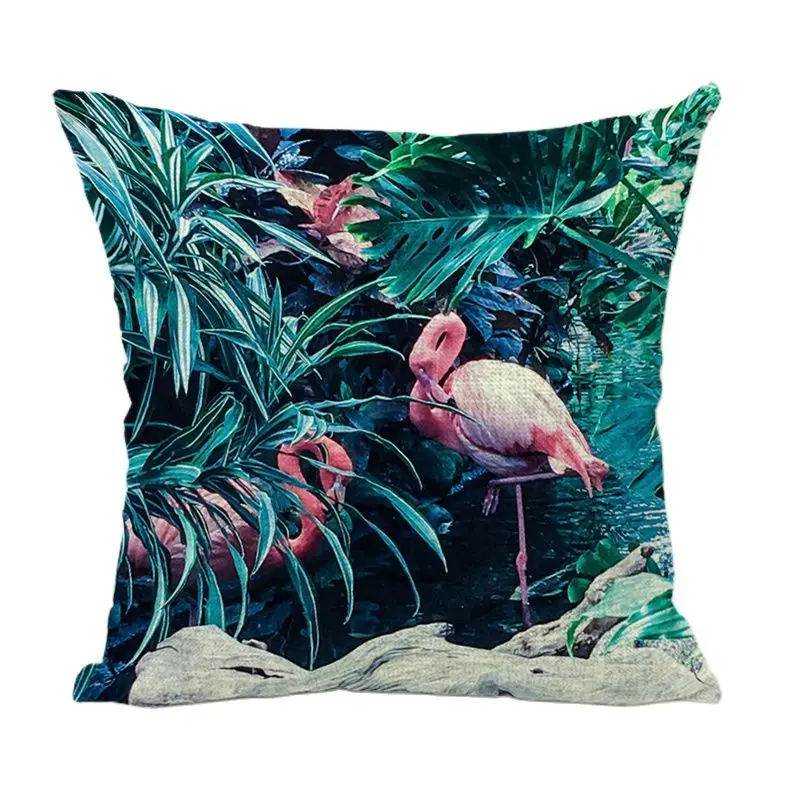 Pillow Cushion Case Bohemian Flamingo and Plant Cactus 17.7 *17.7 Cotton Home Decor Houseware Ramadan Funda Cojines | Дом и сад