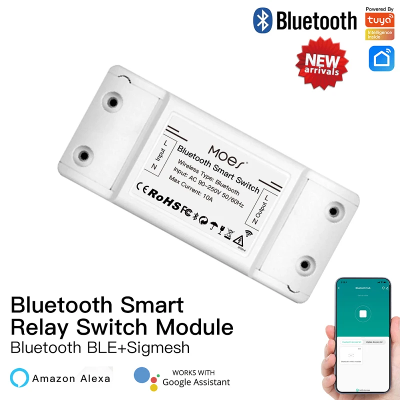 

Tuya Wifi Smart Switch Bluetooth Relay Module 10A Single Point Control Sigmesh Wireless Remote Control with Alexa Google Home