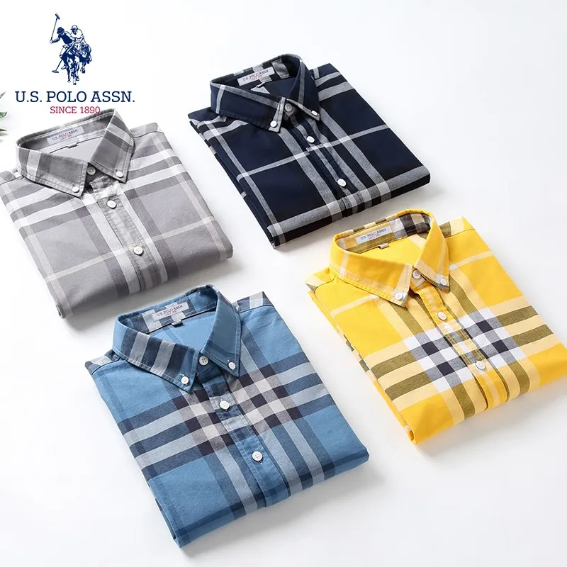США Мужская хлопковая рубашка в клетку с длинным рукавом | одежда