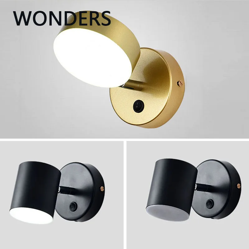 

Nordic Personality LED wall lamp New bedroom bedside lampara with switch Golden three-color light adjustable wall lamp home бра