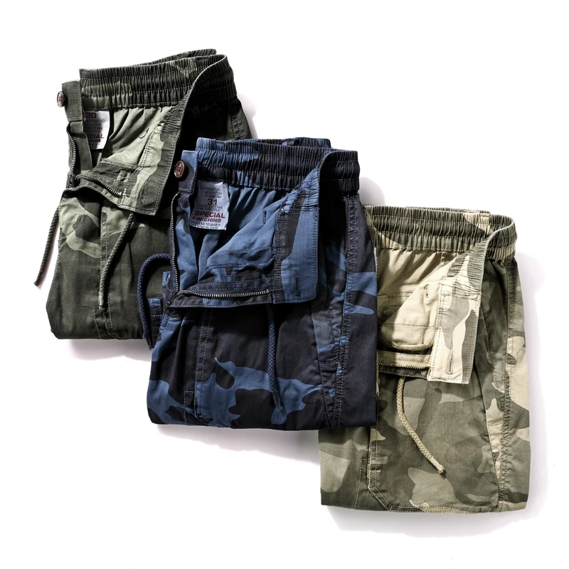 

Huncher Men's Cargo Shorts Men 2021 Summer Solid Military Camouflage Pans Multi Pockets Cotton Casual Male Shorts Plus Size