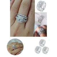 gorgeous ring shiny jewelry geometric squares design ring wedding ring finger ring 3pcs