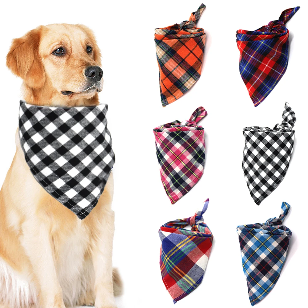 

6PCS Classic Red Black Plaid Pet Dog Bandana Cat Puppy Kerchief Pet Grooming Accessories Pet Neckerchief Scarf Dog Saliva Towel