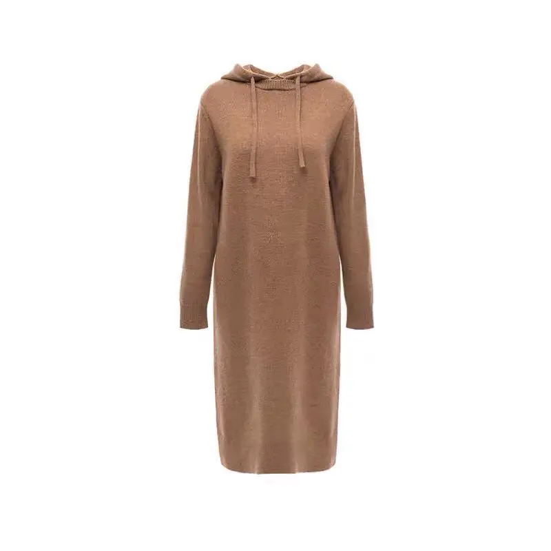 

2020 autumn and winter new sweater women mid-length over the knee hooded knitted dress women gentle wind sweater skirt