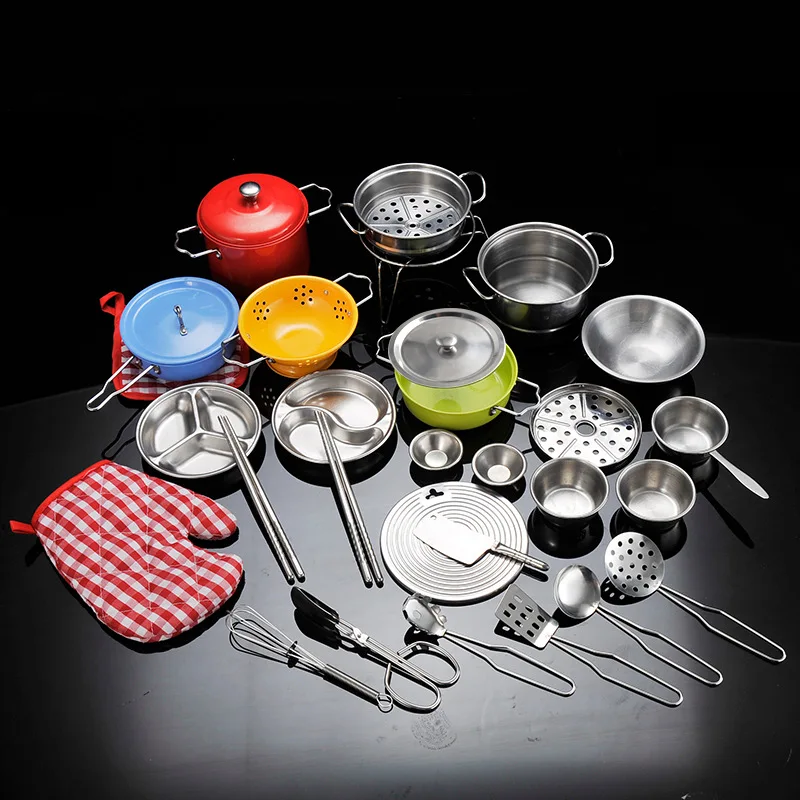 

Funny Stainless Steel Pretend Play Kitchen Toys Mini Model Kitchenware Cookware Cooking Toys Children Kids Pot Pan Brinquedo