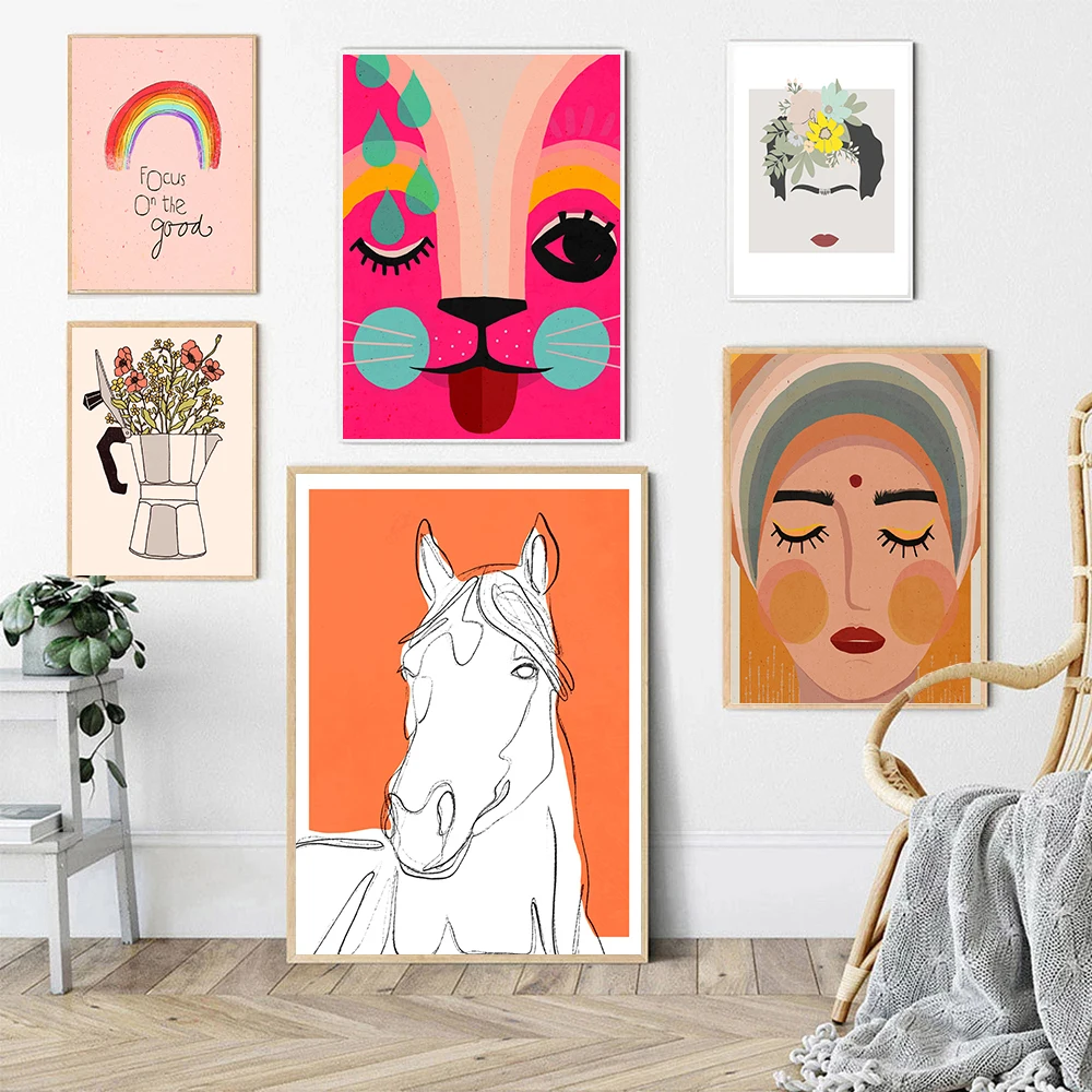 

Moka Flowers Poster Treechild Cartoon Canvas Painting Horse Rainbow Cute Girls Face Wall Art Pictures Nursery Kids Bedroom Decor
