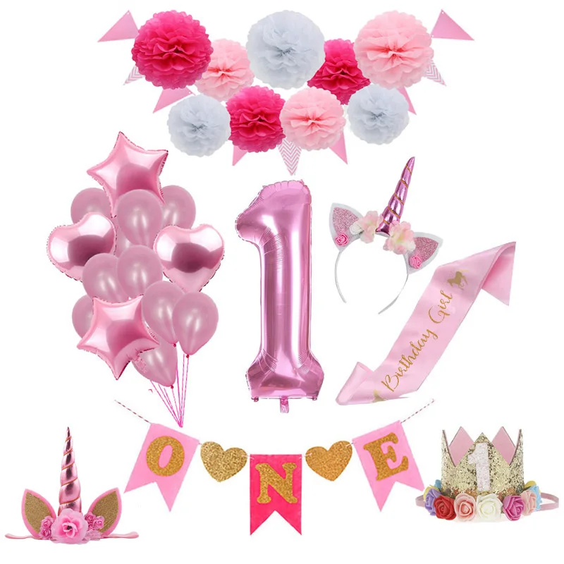 1st Girl День Рождения украшения первый рождения Baby Shower девушка вечерние Воздушные
