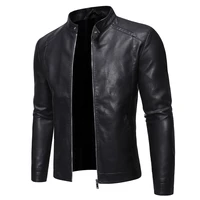 2021 autumn new mens casual fashion stand collar slim pu leather jacket solid color leather jacket men anti wind motorcycle 5xl
