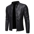 Куртка мужская из искусственной кожи, с воротником-стойкой, однотонная, мотоциклетная, защита от ветра, осень 2021, 5XL
