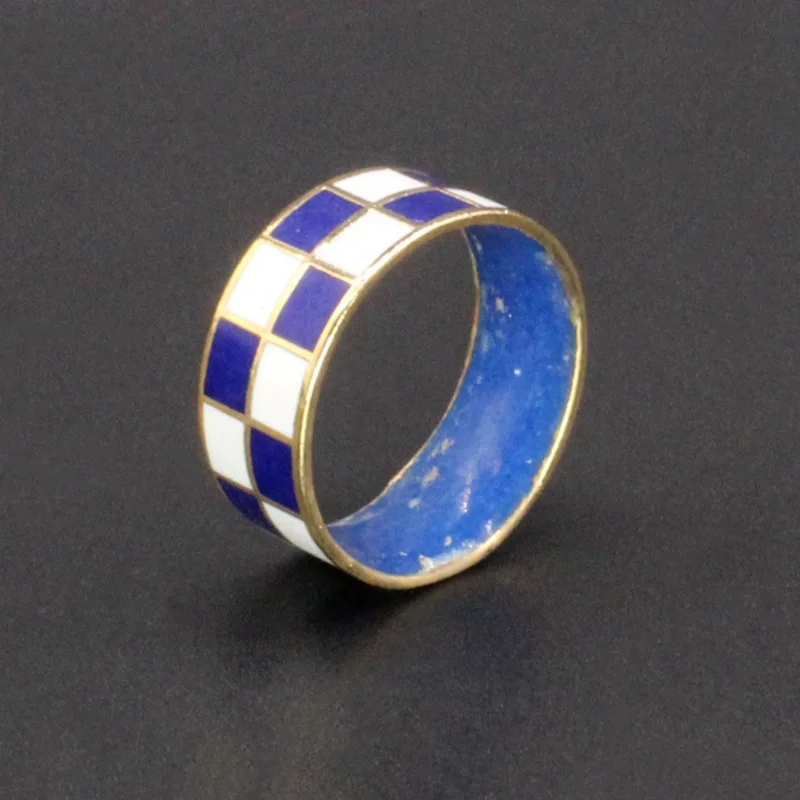 

Vintage Dripping Oil Mixed Color Checkered Pattern Enamel Ring For Women Wedding Party Simple Checkered Ring Jewelry