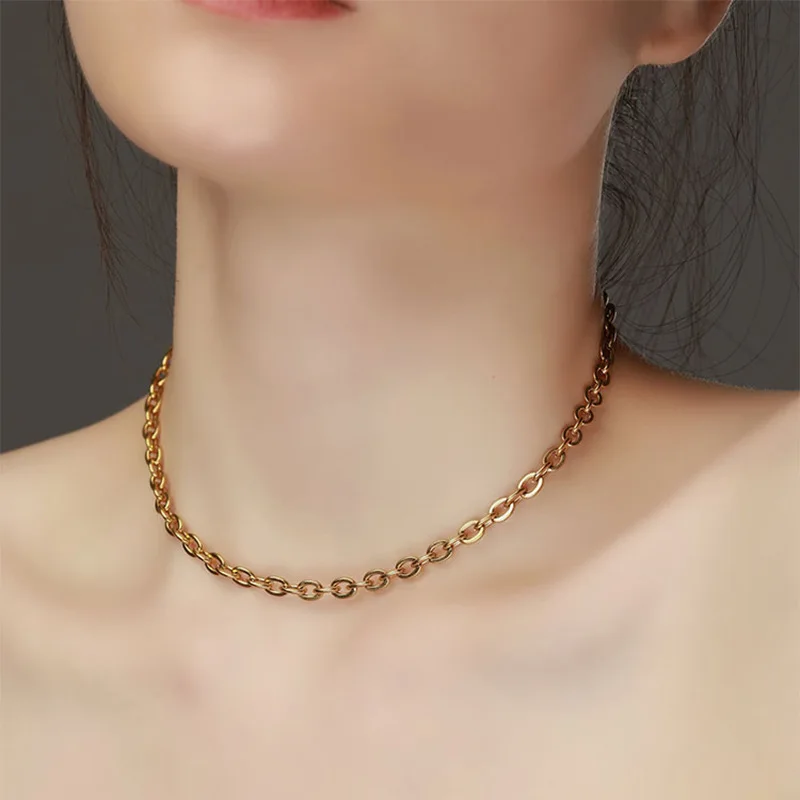 

French Daily Stainless Steel Choker Necklace For Women Gold Stacked Chain Necklace Simple Trendy Jewelry Gift