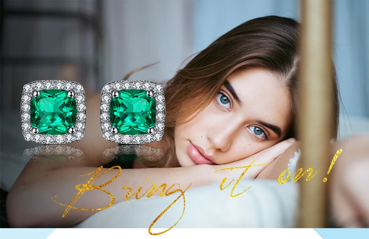 Jewelrypalace Подушки 2.1ct создания Изумрудный Halo Серьги-гвоздики Твердые стерлингового серебра 925 Новинка г. продвижение