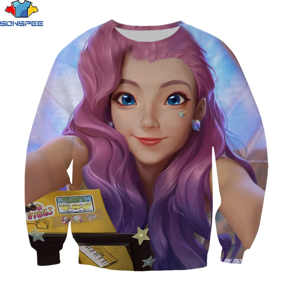 

SONSPEE Popular Game League of Legends Cute Girl Seraphine Long Sleeve Without Cap Sweatshirt Men Women 3D Printing Hip Hop Tops