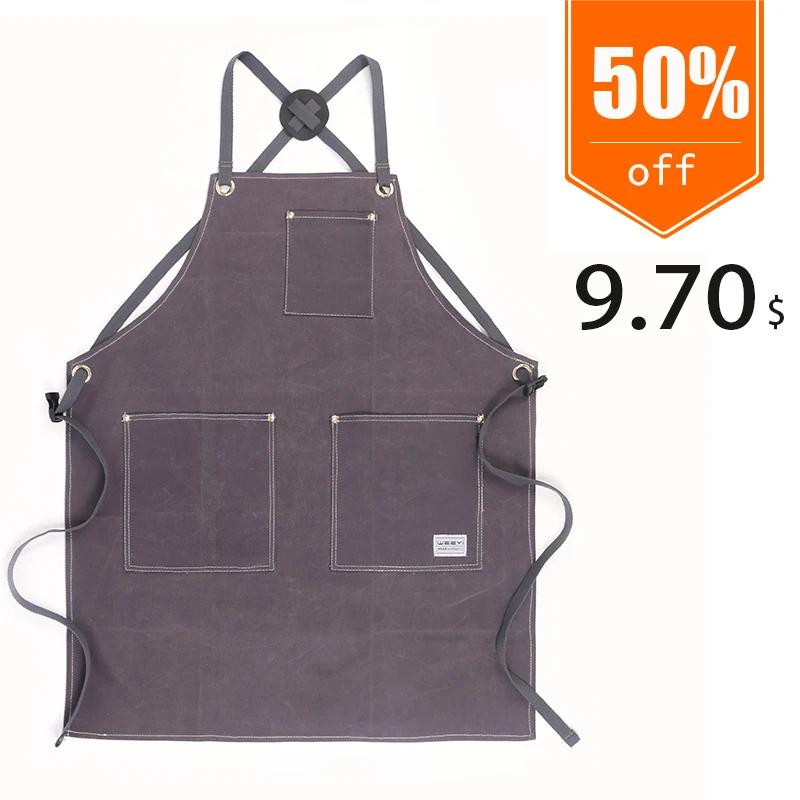 WEEYI корейский модный вощеный брезентовый Рабочий Фартук с карманами серый для