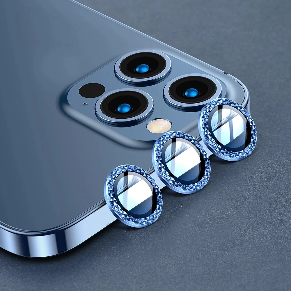 Glitter Diamond Lens Ring Camera Film For iPhone 13 Pro Max 11 Pro 12 Mini Lens Screen Protector Tempered Glass Metal Ring Cover