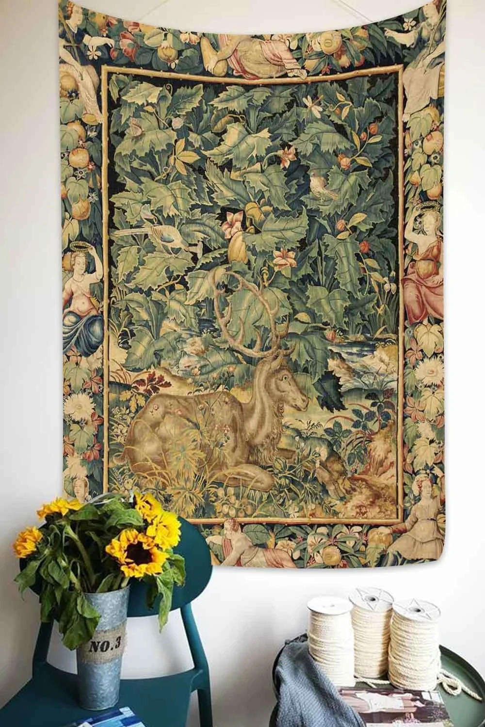 Настенный гобелен с абстрактными цветами и лампой в виде тыквы, с ночным небом