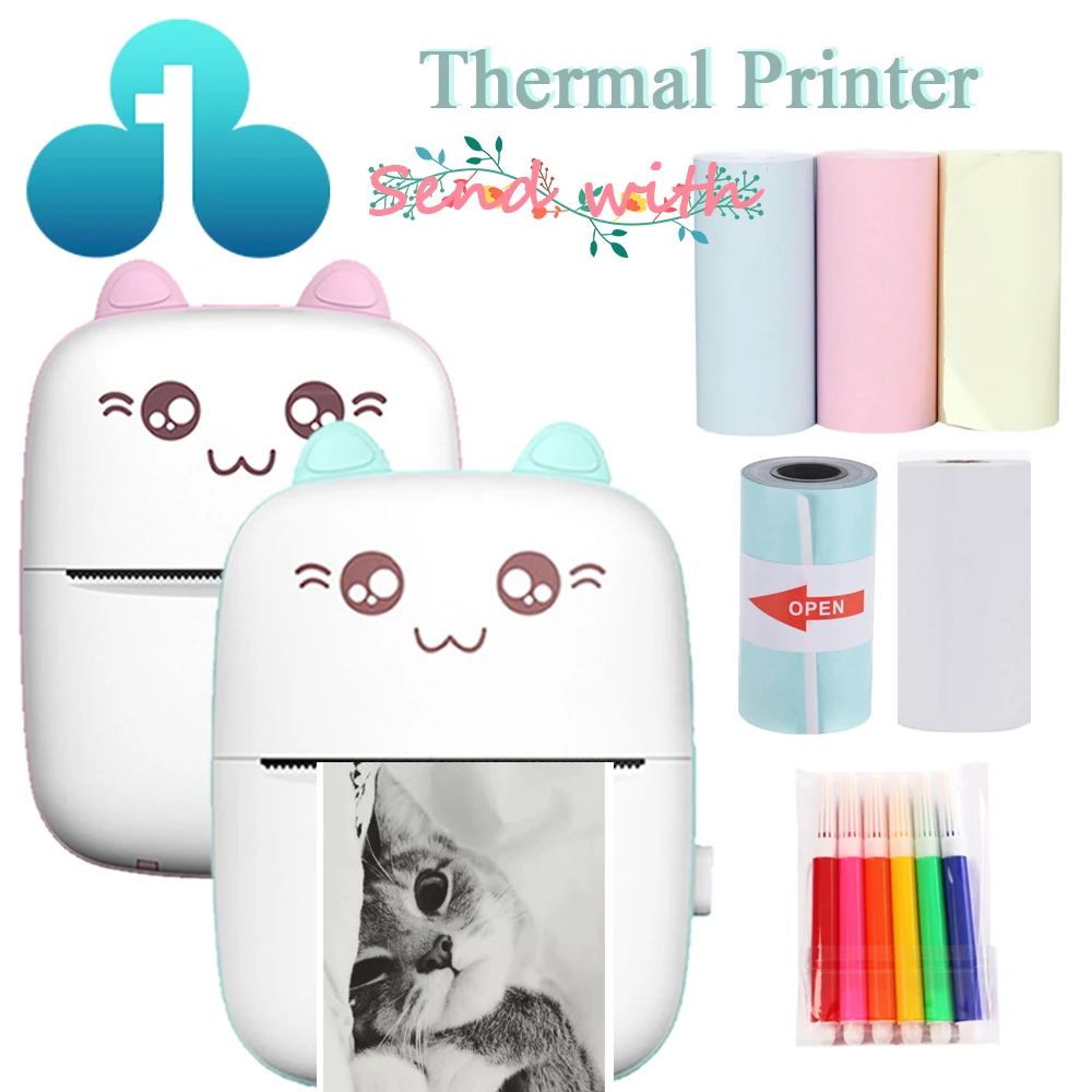 

Portable Thermal Printer MINI CAT Print Photo Pocket Thermal Label Printer 58mm Printing Wireless Bluetooth Android IOS Printers