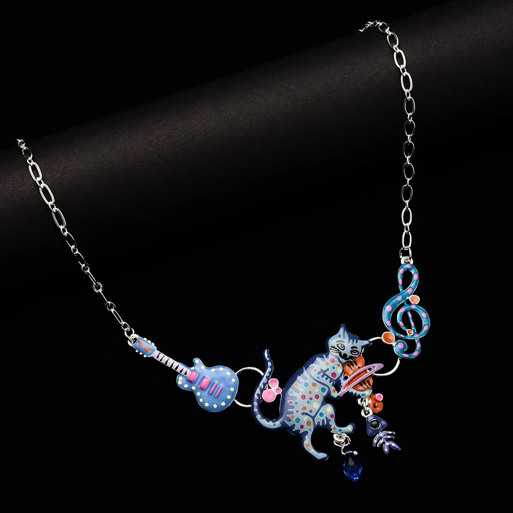 Ожерелья покрытые эмалью и Подвески милый кот гитара нота заявление женское