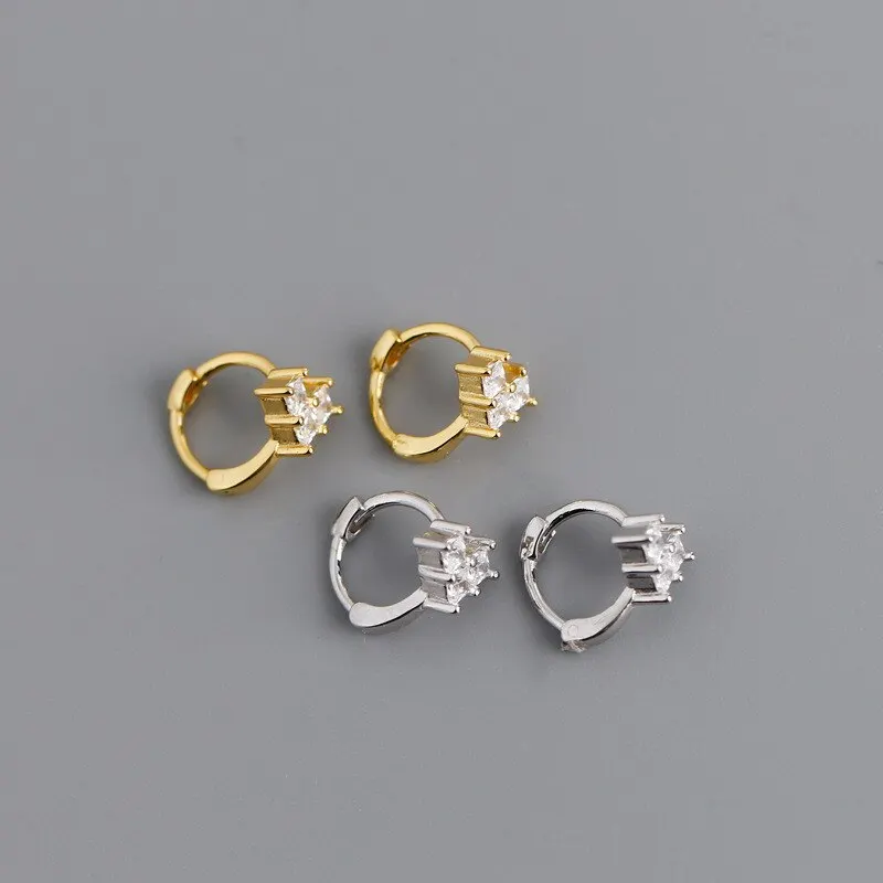 

A00308 Amazing Pave Square Shiny CZ Flowers Stud Earrings for Women Punk Bohemian Real 925 Sterling Silver Fashion Jewelry