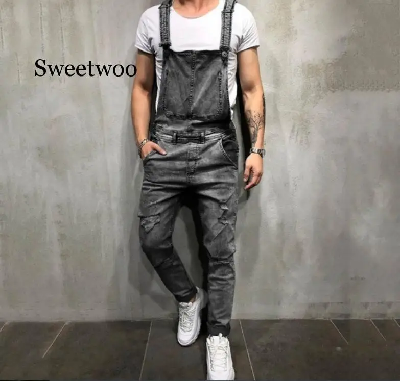 Fashion Men's Ripped Jeans Jumpsuits Hi Street Distressed Denim Bib Overalls For Man Suspender Pants Size S-XXXL