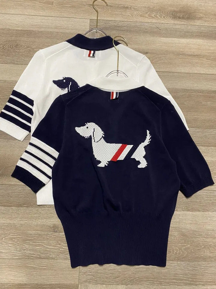 

Women Sweater Back Jacquard Puppy Knit Cotton Short Sleeve Top