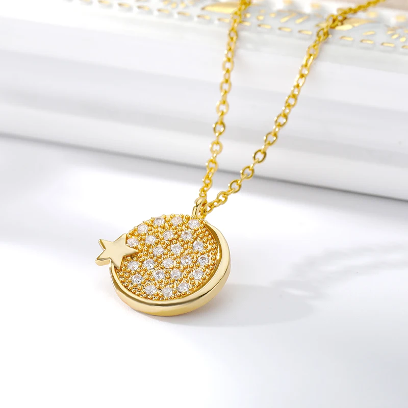 

Zircon Moon Star Pendant Necklaces For Women Friends Rose Gold Moon Star Round Choker Necklace Sweet Birthday Jewelry Gift 2021