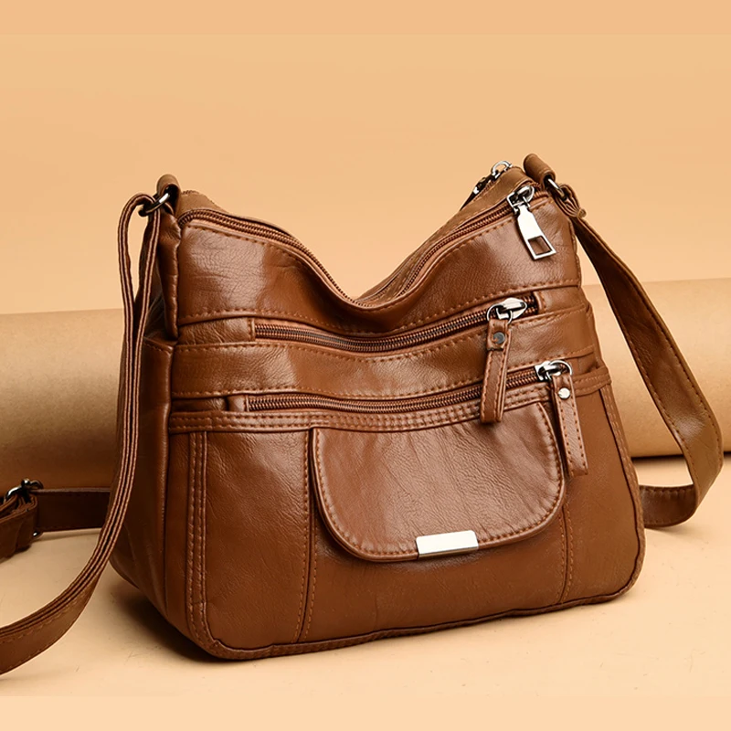 

Korean Simplicity Sheepskin Vintage Shoulder Bag Women Soft Leather Commuter Shopper Bolso Mujer Casual Outdoor Black Handbag