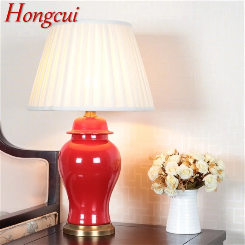 

Hongcui настольная лампа керамическая латунь красный современный роскошный настольная лампа светодиодный для дома прикроватные Спальня