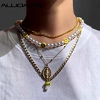 Женское многослойное ожерелье в стиле Бохо, ювелирное изделие в стиле хип-хоп с портретом улыбка и жемчугом, колье с кристаллами и цепочкой, бижутерия с надписью Happy Face