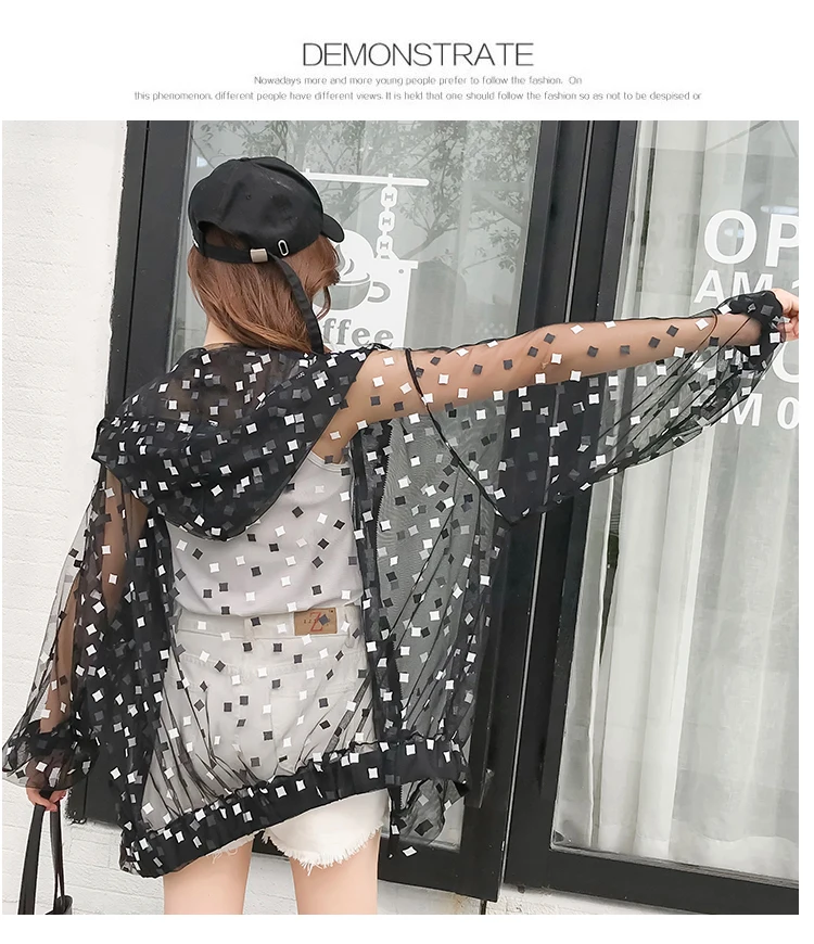 Summer Autumn Sun Protection Transparent Jacket Women Harajuku Loose Thin Hooded Black Jacket Cardigan Coat Casaco Feminina