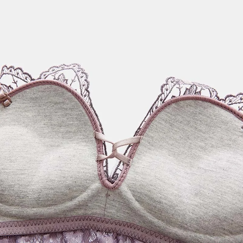 

French Style Bralette Seamless Deep V Lace Bra Wireless Thin Underwear Sexy Lingerie Soft Push Up Bras for Women Hot Push Up