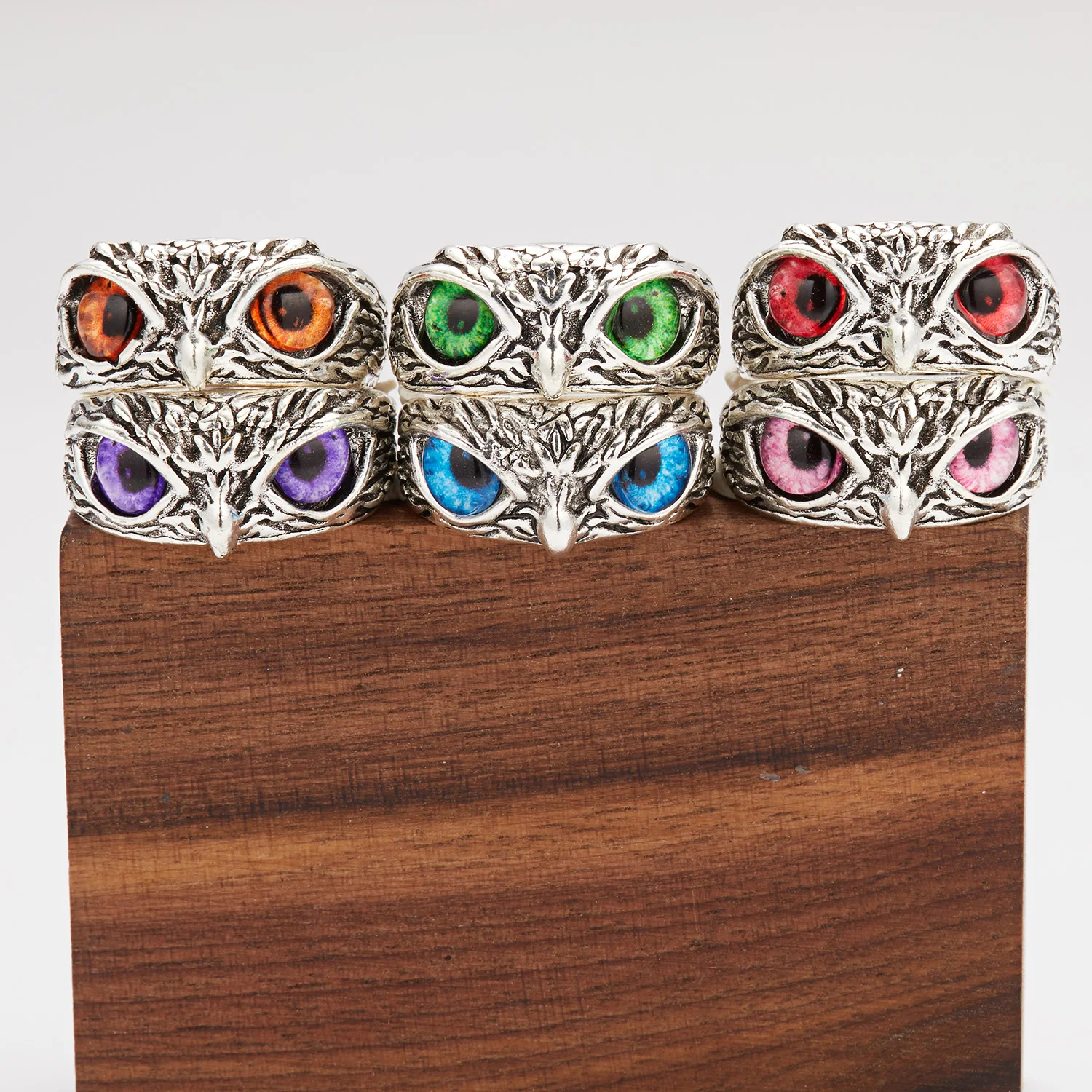 

New Stylish Retro Cute Simple Owl Ring Multicolor Eyes Silver Color Adjustable Open Rings Men Women Wedding Party Jewelry Gifts