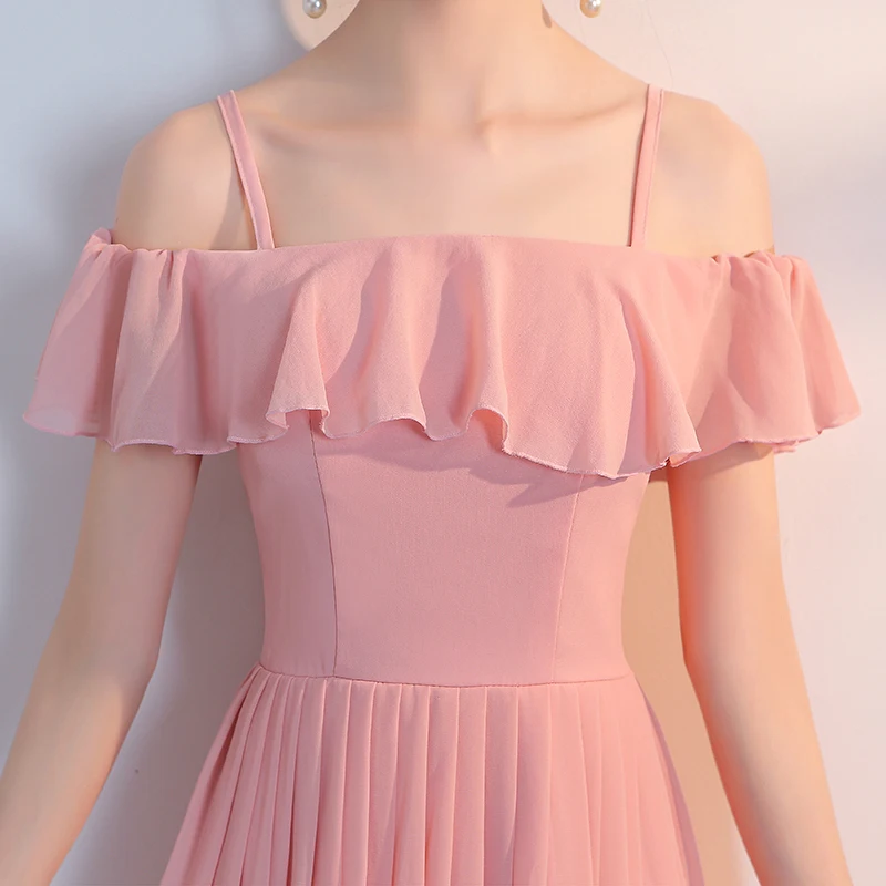 Шифоновое платье для подружки невесты короткое розовое гостей свадебной