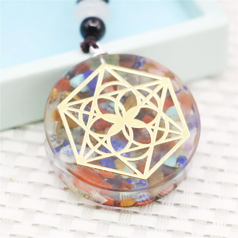 

36mm Multicolor Interweave Resin Round Faceted Natural Crushed Stone Necklace Women Girl Rope Chain Sweater Chain Jewelry Making